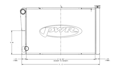 PWR - 42mm Universal Performance Radiator (PWR Ford Open 31” x 19”) -20 AN Port Inlet, 1-3/4″ Low Outlet