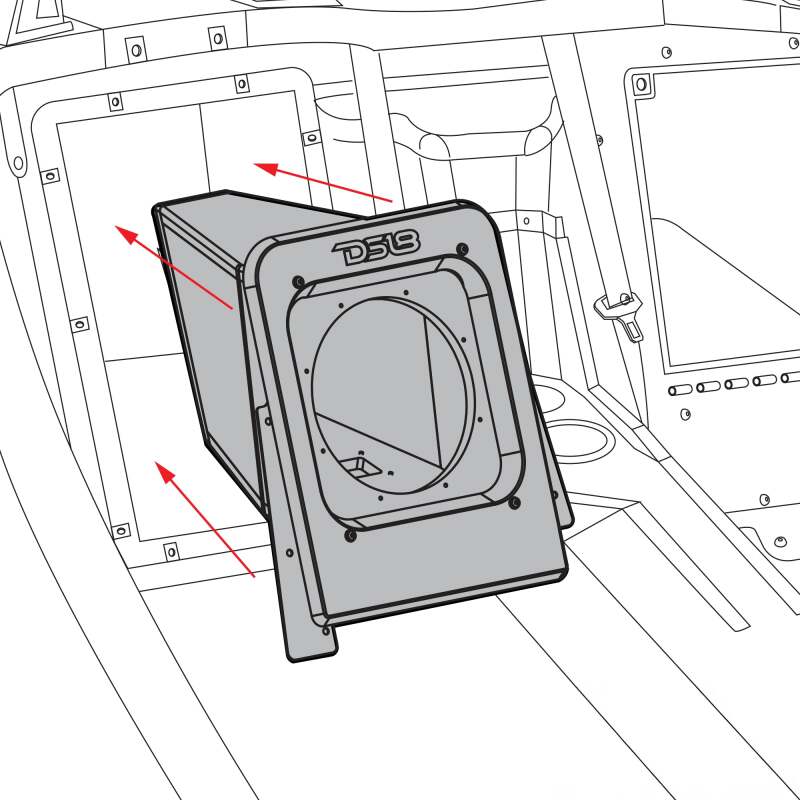 DS18 2015+ Polaris Slingshot Rear Subwoofer Enclosure Fits 10in Subwoofer- Black Bed Liner Finish