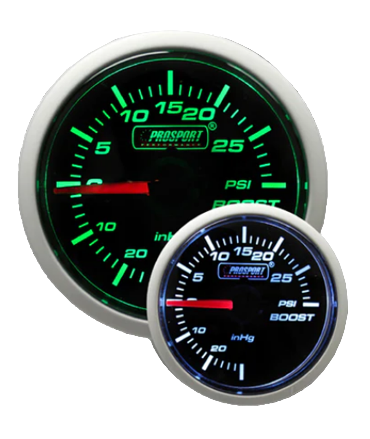 Prosport Gauges - 2-1/16" Green/White Mechanical Boost Gauge