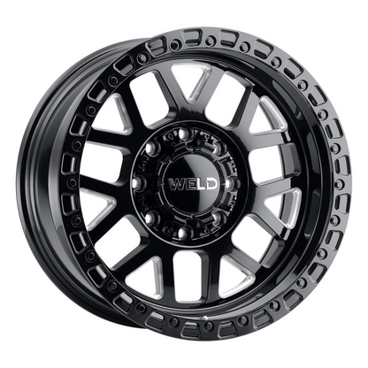 Weld Off-Road W105 20X9 Cinch 8X170 ET00 BS5.00 Gloss Black MIL / Gloss Black Ring 125.1