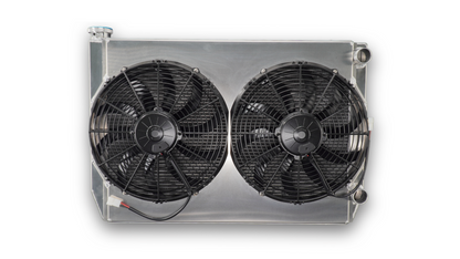 PWR - 55mm Universal Performance Radiator Module (PWR Open 28″ x 19″) W/ Dual 13″ SPAL Fans, 1-1/2″ Inlet and Outlet