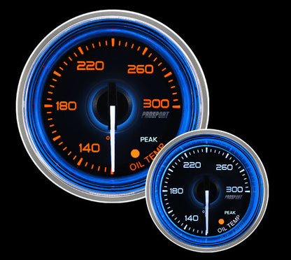 Prosport Gauges - 2-1/16" Crystal Blue/White Oil Temperature Gauge