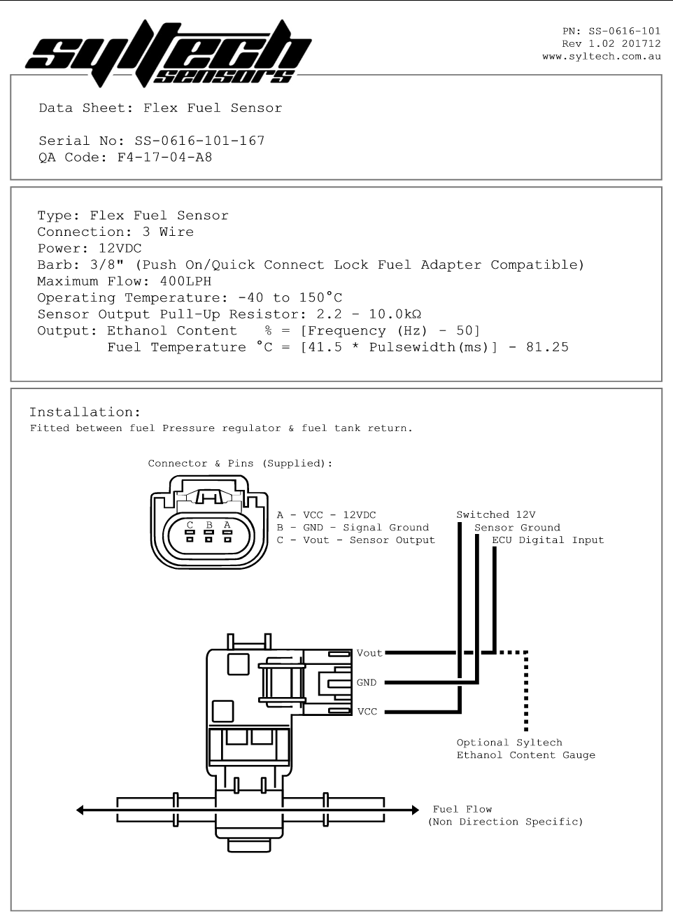 Platinum Racing Products - SYLTECH - CONTENIDO Y TEMPERATURA DEL SENSOR DE COMBUSTIBLE FLEXIBLE (PEQUEÑO)