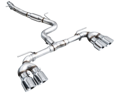 AWE Tuning MK8 Volkswagen Golf R 3in Track Edition Quad Exhaust - Chrome Silver Tips