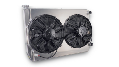 PWR - 55mm Universal Performance Radiator Module (PWR Open 28″ x 19″) W/ Dual 13″ SPAL Fans, 1-1/2″ Inlet and Outlet