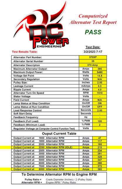 DC Power - 370 Amp XP High Output Alternator (Chevrolet Camaro 5.7L V8)