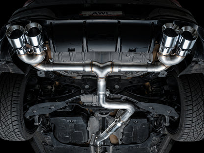 AWE Tuning MK8 Volkswagen Golf R 3in Track Edition Quad Exhaust - Chrome Silver Tips