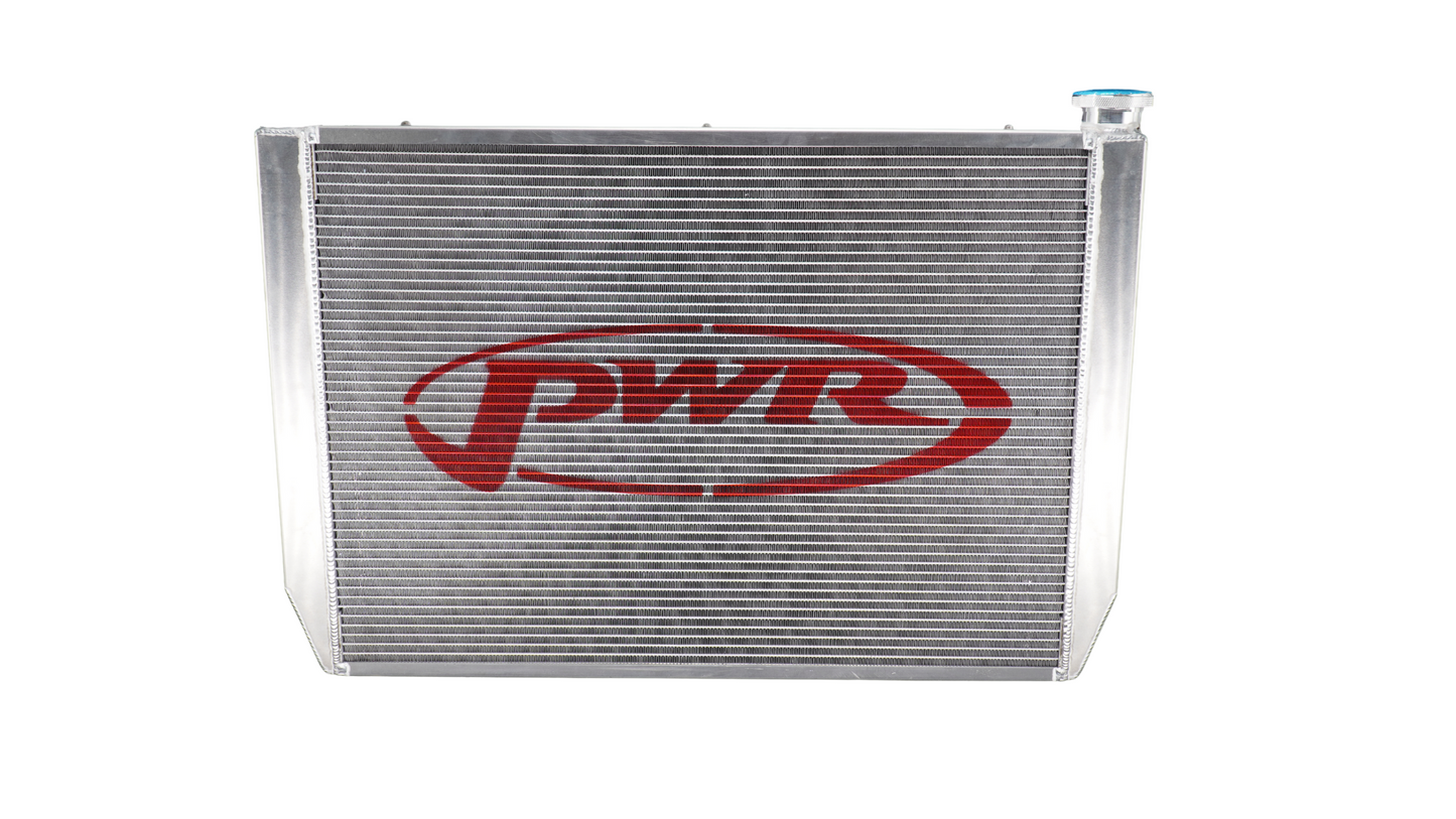 PWR - 55mm Universal Performance Radiator Module (PWR Open 28″ x 19″) W/ Dual 13″ SPAL Fans, 1-1/2″ Inlet and Outlet