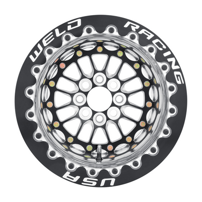 Weld Tuner Import Drag 13x11 / 4x100mm BP / 4.5in. BS Black Center Black Double Beadlock M/T Wheel