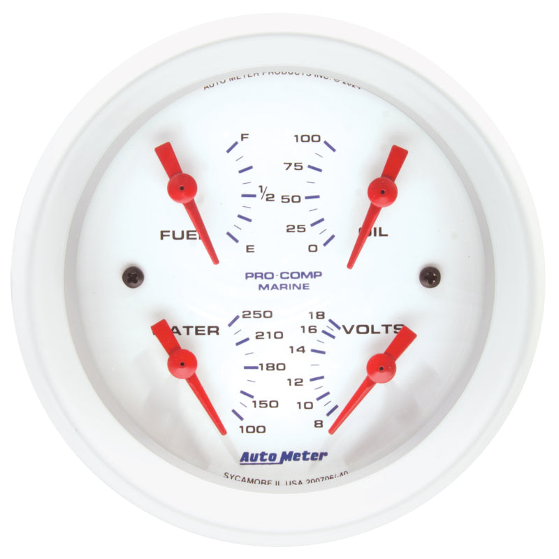 Autometer Marine White 3-3/8in Gauge - 100PSI