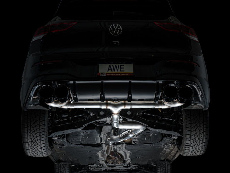 AWE Tuning MK8 Volkswagen Golf R 3in Track Edition Quad Exhaust - Diamond Black Tips