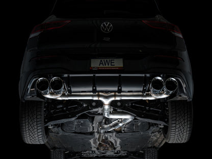 AWE Tuning MK8 Volkswagen Golf R 3in Track Edition Quad Exhaust - Chrome Silver Tips