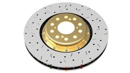 DBA 02-10 WRX / 13+ FR-S / 13+ BRZ Premium Front Drilled & Slotted 5000 Series Rotor w/ Gold Hat