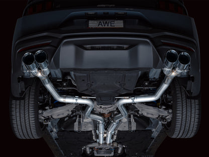 AWE 2024 Ford Mustang GT Fastback S650 RWD Track Edition Cat-Back Exhaust w/ Quad Chrome Silver Tips
