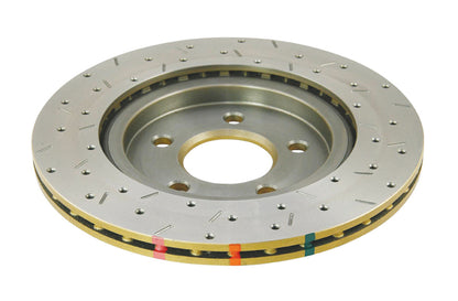DBA 05-13 Ford Mustang GT/V6 Rear Drilled & Slotted 4000 Series Rotor w/ Gold Hat