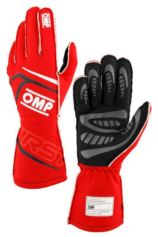 OMP FIRST GLOVES FIA 8856-2018 MY2025 BLACK / FLUO YELLOW SZ L