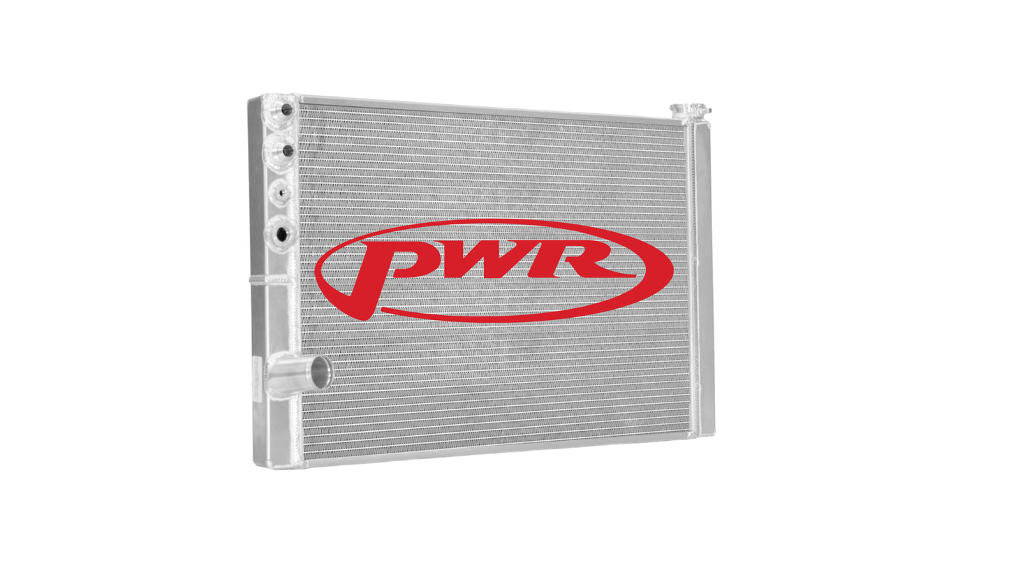 PWR - Radiator Lightweight LM/DLM (Ford) Double Pass Extruded Tube Open 28" x 19"  -12 male inlets      1-3/4" High Outlet