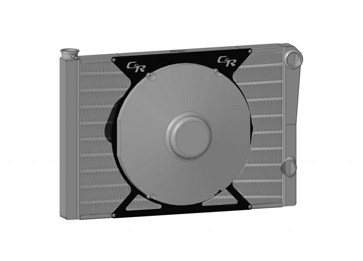PWR - Universal Radiator Module Double Pass Two Row Open 28'' x 18-1/2'' 1-3/4'' High Outlet, Fan Ring, Spal fan relay and 16'' Spal fan