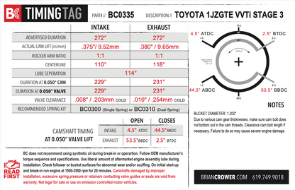 Brian Crower Toyota 1JZGTE w/ VVTi Camshafts - Stage 3 - 272 Spec
