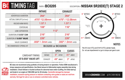 Brian Crower Nissan SR20DET Exhaust Camshaft - Stage 2 [S13/14/15]