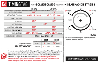 Brian Crower Nissan KA24DE FWD & RWD (Minor Modification) Camshafts - Stage 3