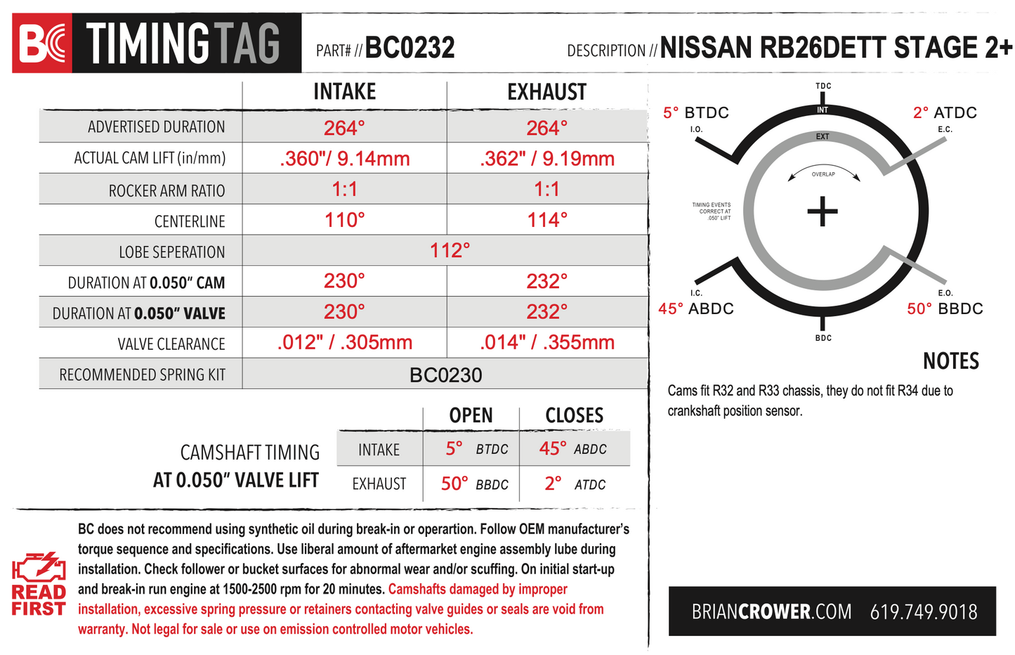 Brian Crower Nissan RB26DETT Camshafts - Stage 2+