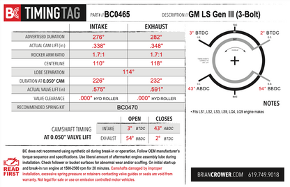 Brain Crower GM LS Gen III/Gen IV Stage 2 Camshaft - 3 Bolt