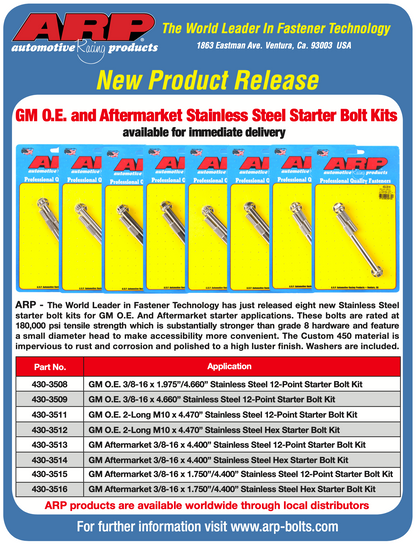 ARP GM M10 X 4.470in Hex SS Starter Bolt Kit