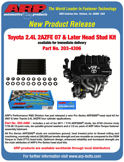 ARP Toyota 2AZFE 2.4L 4cyl 2007 & Later Head Stud Kit