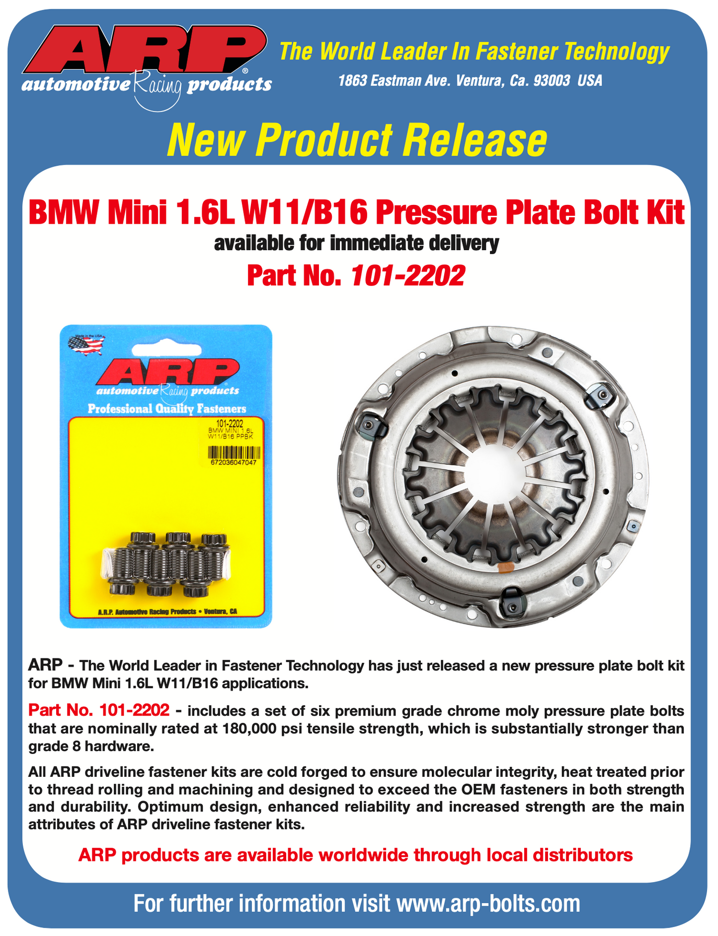 ARP Mini 1.6L W11/B16 Pressure Plate Bolt Kit