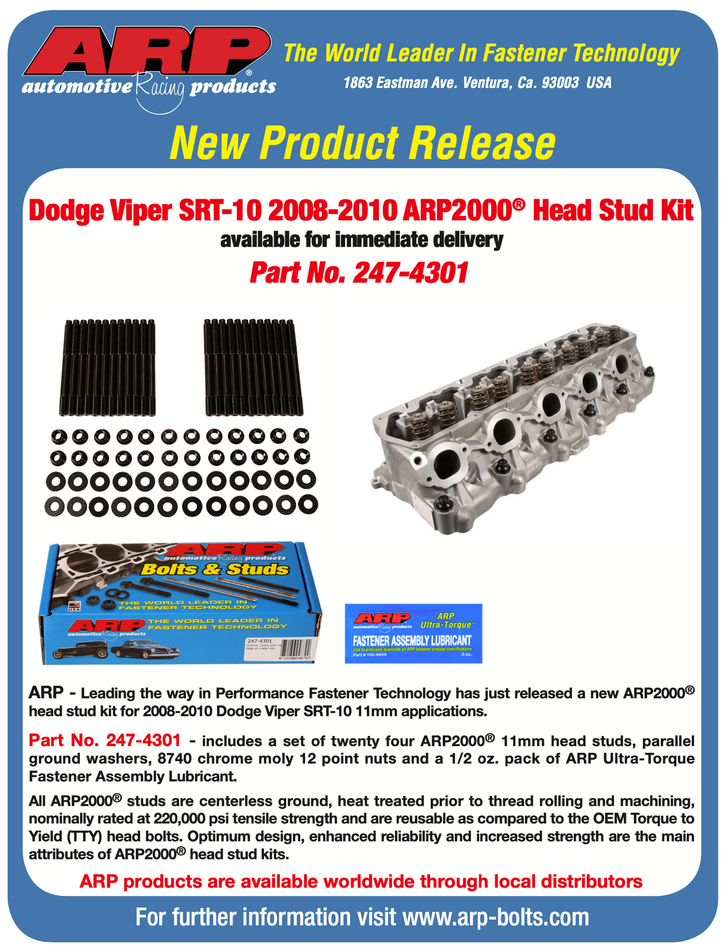 ARP 08-10 Dodge Viper Head Stud Kit