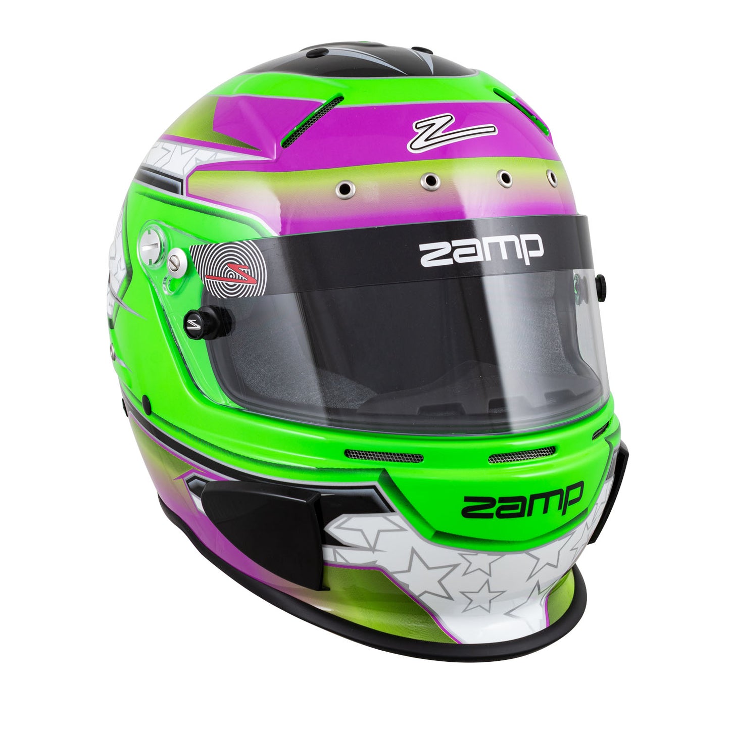 Zamp RZ-70E Switch SNELL SA2020/FIA8859-2015 Helmet Z20 Series Shield  Grn/Purp Graphic Medium