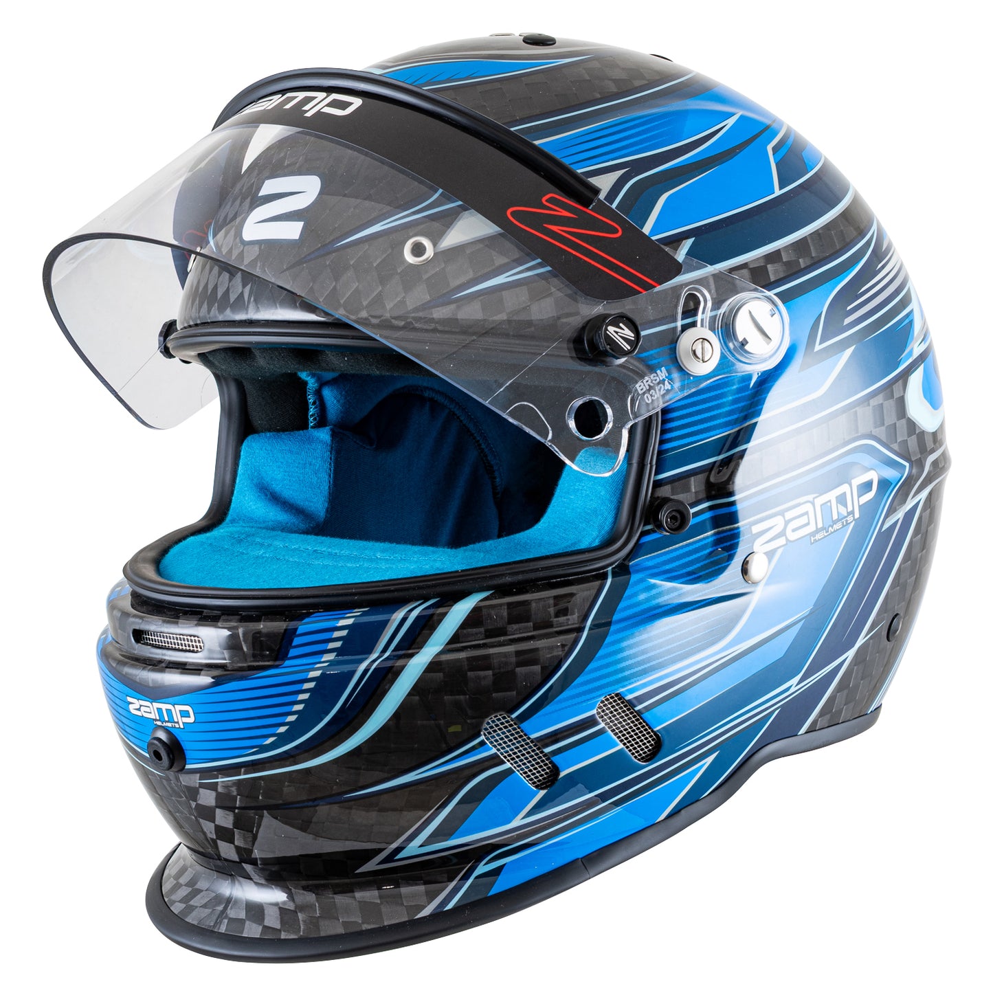 Zamp RZ-67D SNELL SA2025 Carbon Flo Blue/Lt Blue Large Z-20 Anti-Fog Clear Shield Color Match Series 28 Interior