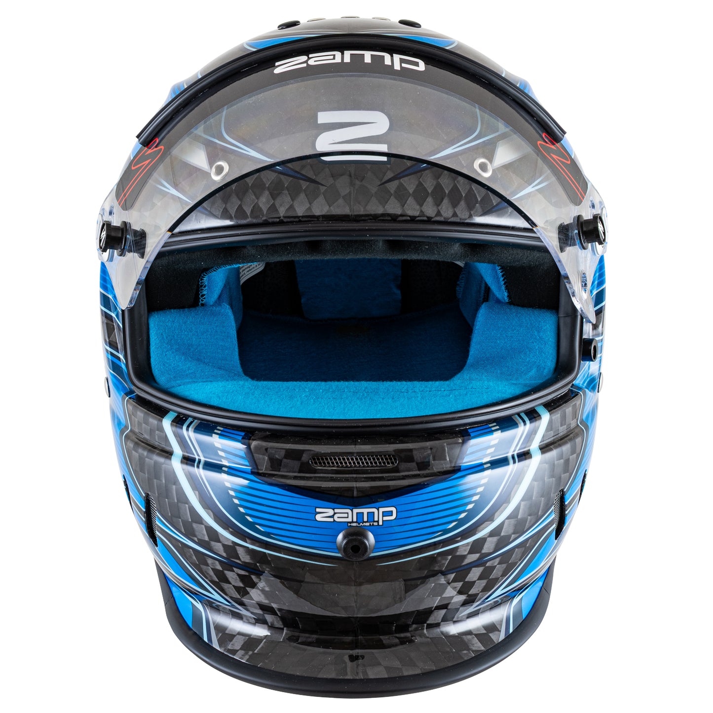 Zamp RZ-67D SNELL SA2025 Carbon Flo Blue/Lt Blue Medium Z-20 Anti-Fog Clear Shield Color Match Series 28 Interior