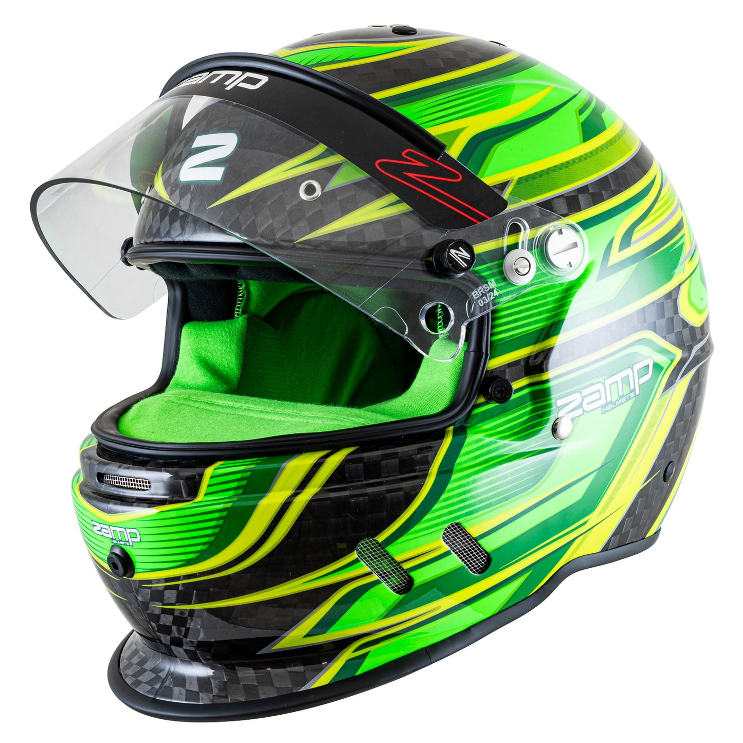 Zamp RZ-67D SNELL SA2025 Carbon Flo Green/Lt Grn X-Large Z-20 Anti-Fog Clear Shield Color Match Series 28 Interior