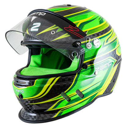 Zamp RZ-67D SNELL SA2025 Carbon Flo Green/Lt Grn X-Large Z-20 Anti-Fog Clear Shield Color Match Series 28 Interior