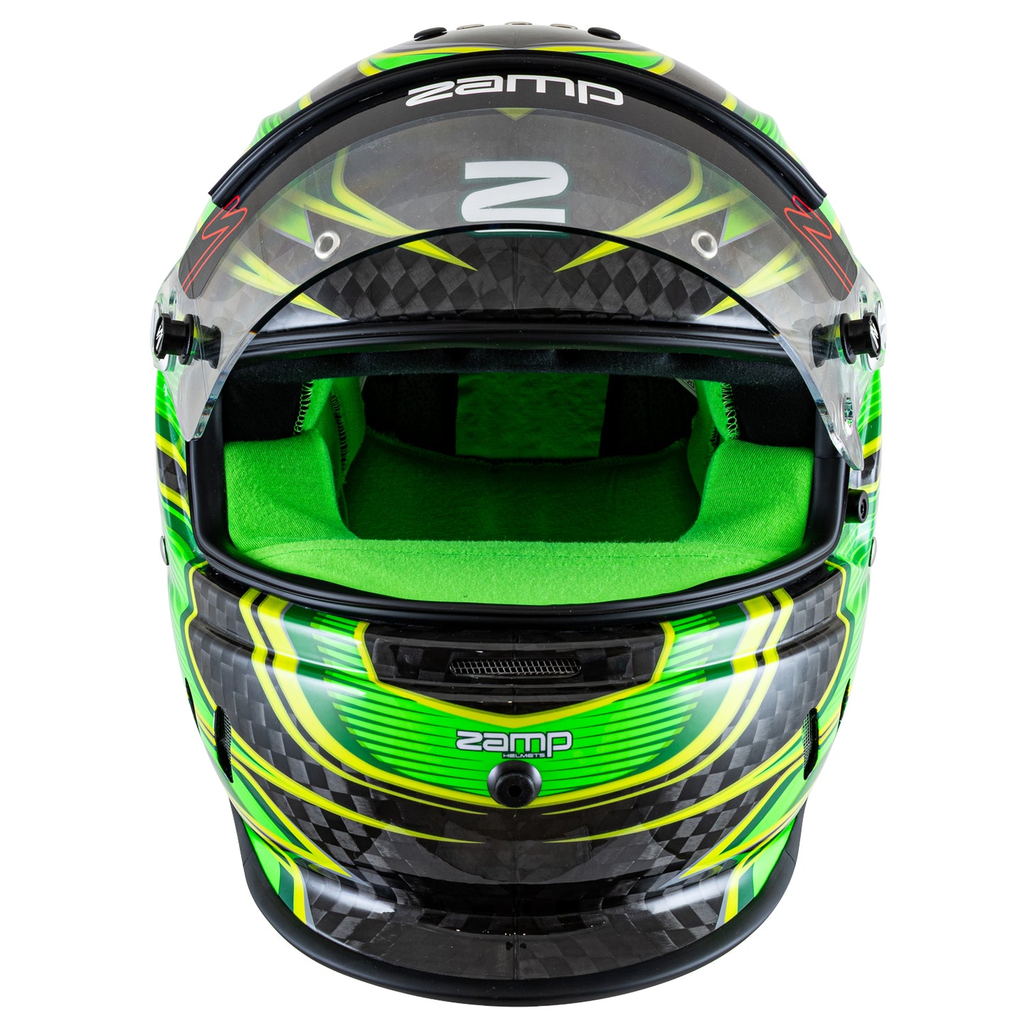 Zamp RZ-67D SNELL SA2025 Carbon Flo Green/Lt Grn Medium Z-20 Anti-Fog Clear Shield Color Match Series 28 Interior