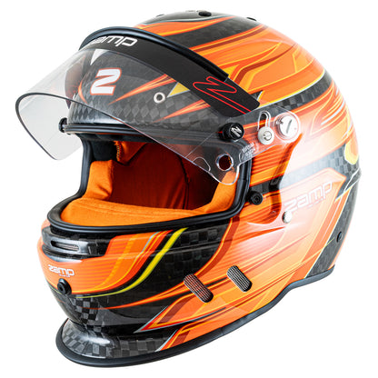 Zamp RZ-67D SNELL SA2025 Carbon Flo Org/Ylw X-Small Z-20 Anti-Fog Clear Shield Color Match Series 28 Interior