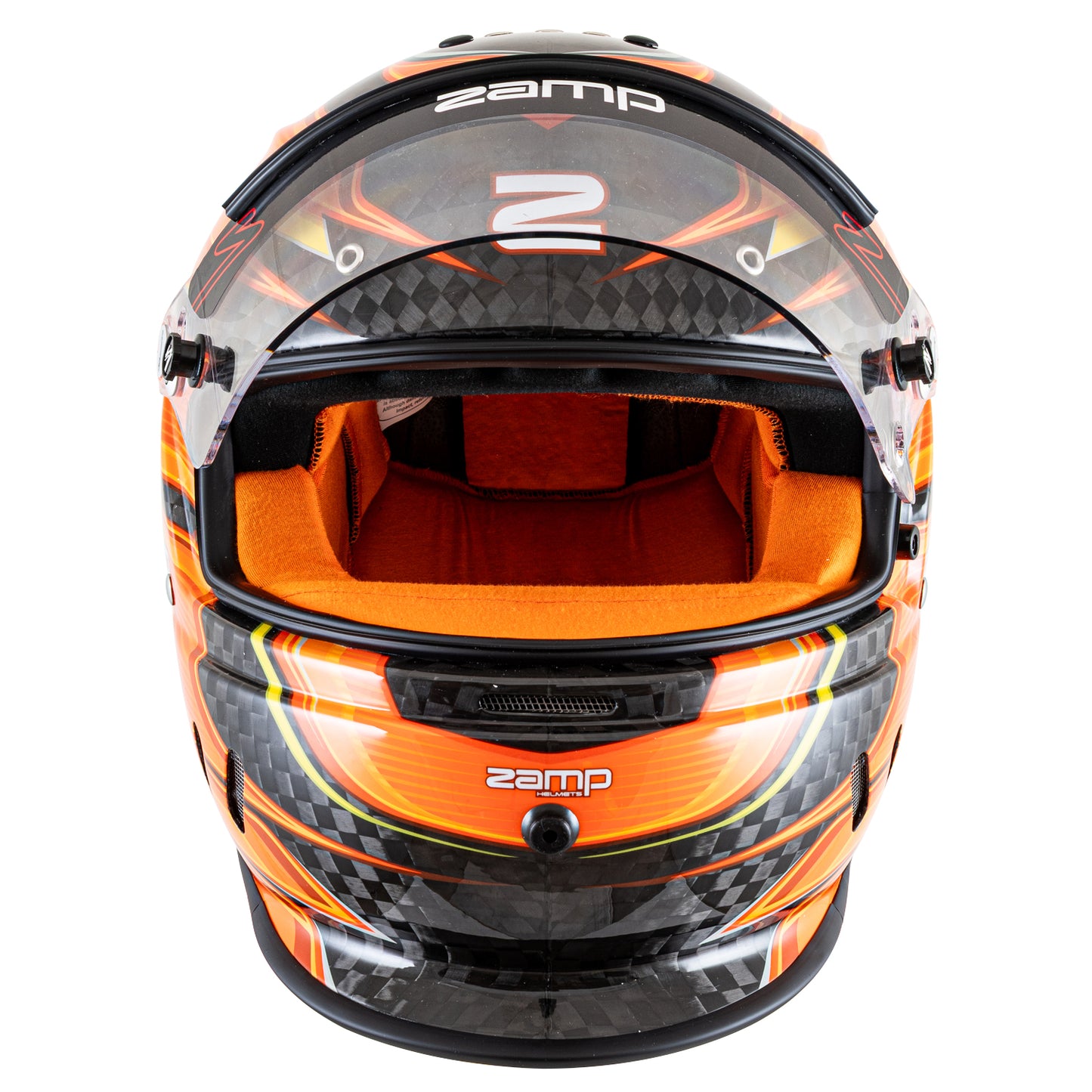 Zamp RZ-67D SNELL SA2025 Carbon Flo Org/Ylw X-Large Z-20 Anti-Fog Clear Shield Color Match Series 28 Interior