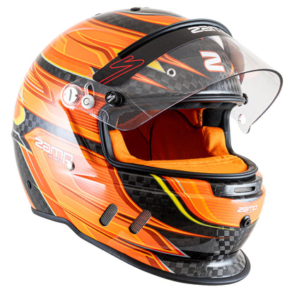 Zamp RZ-67D SNELL SA2025 Carbon Flo Org/Ylw Large Z-20 Anti-Fog Clear Shield Color Match Series 28 Interior
