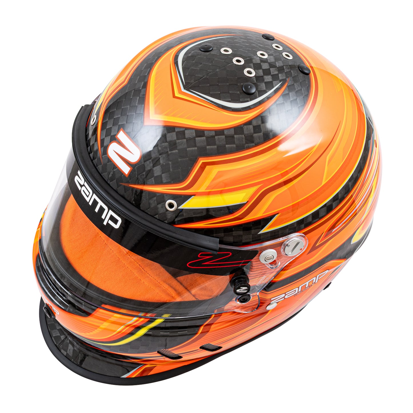 Zamp RZ-67D SNELL SA2025 Carbon Flo Org/Ylw Small Z-20 Anti-Fog Clear Shield Color Match Series 28 Interior