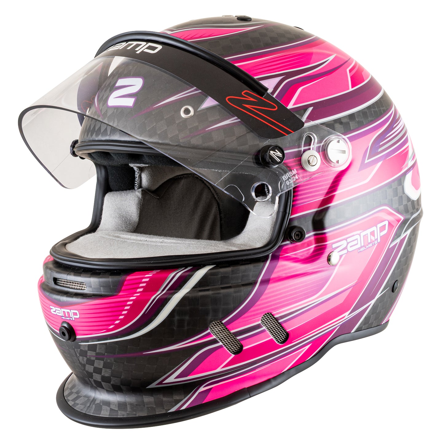 Zamp RZ-67D SNELL SA2025 Carbon Flo Pink/Pur X-Small Z-20 Anti-Fog Clear Shield Color Match Series 28 Interior