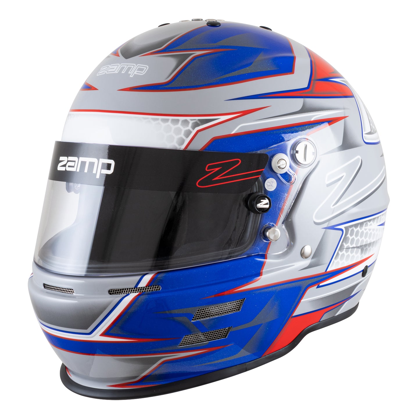 Zamp RZ-61F FIA8859-2024 Red/Blue Graphic Medium Z-20 Clear Shield Series 31 Cheek Pads Series 28 Crown Liner