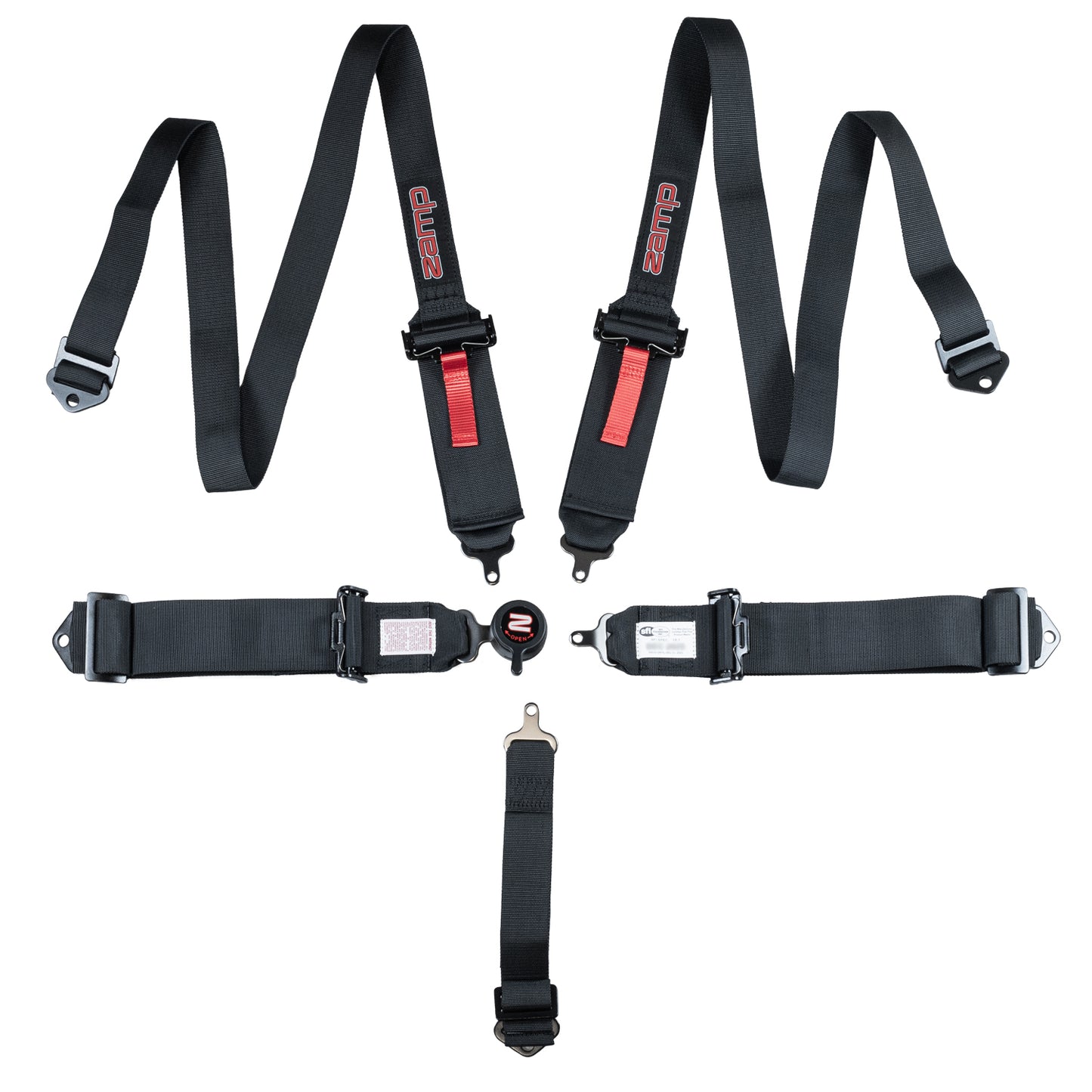 Zamp Race Seat Harness Black 3\q/2\q CAM Lock 5 Point Pull Down (Out) SFI 16.1