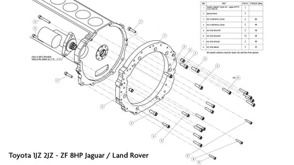 PMC Motorsport - Adapter Toyota JZ 1JZ 2JZ - ZF 8HP Jaguar Land Rover (6-bolt torque converter)