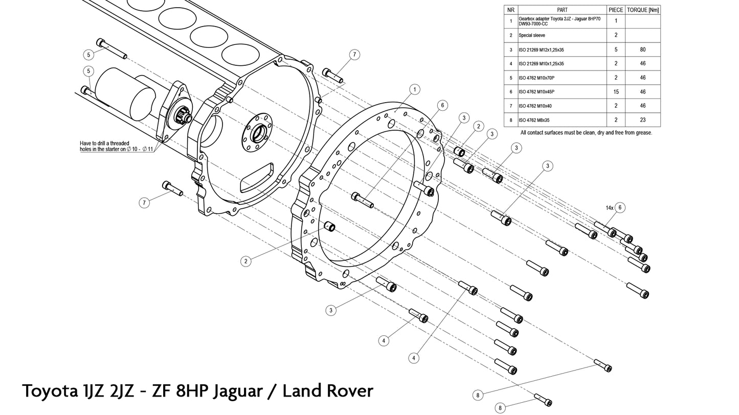 PMC Motorsport - Adapter Toyota JZ 1JZ 2JZ - ZF 8HP Jaguar Land Rover (6-bolt torque converter)