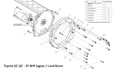 PMC Motorsport - Adapter Toyota JZ 1JZ 2JZ - ZF 8HP Jaguar Land Rover (6-bolt torque converter)