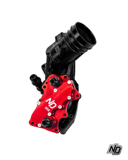 NDesign - Remote Oil Cooler Relocation Plate (ORB10 Ports, water are circled)