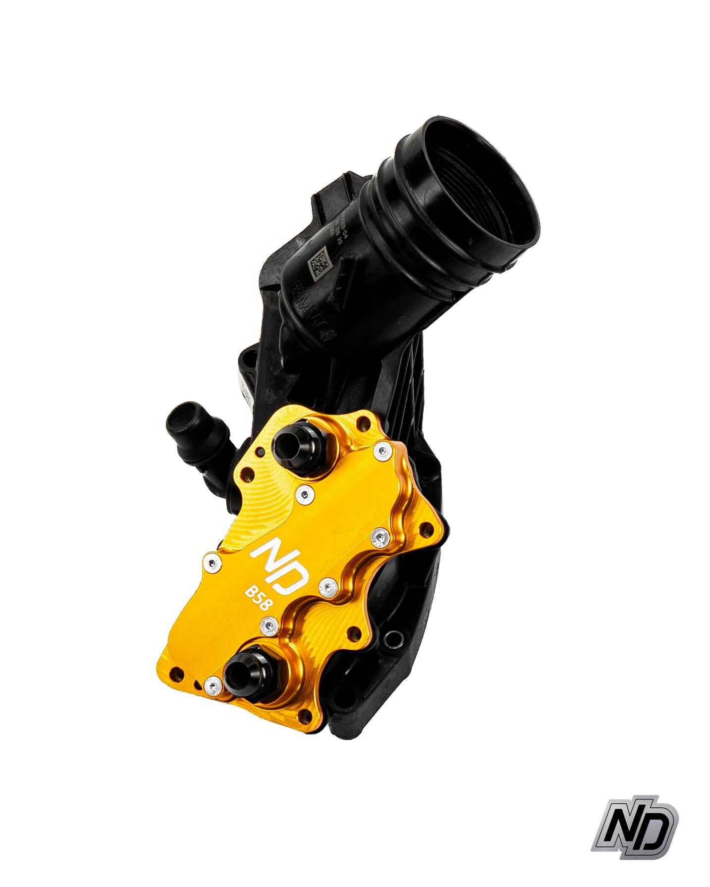 NDesign - Remote Oil Cooler Relocation Plate (ORB10 Ports, water are circled)