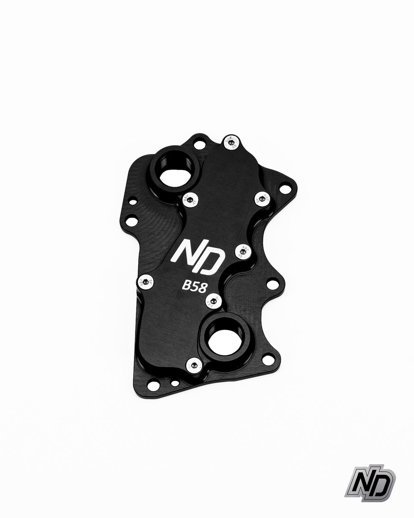 NDesign - Remote Oil Cooler Relocation Plate (ORB10 Ports, water are circled)